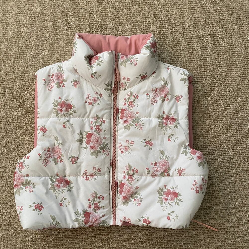 Altar'd State Vest Large Floral Spring Pink White Flowers PVA116ASF